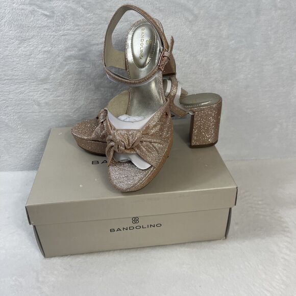 Bandolino NIB Prezley Beige Pink Sparkly Chunky Heel Sandals Women’s Size 6.5 - Picture 3 of 16